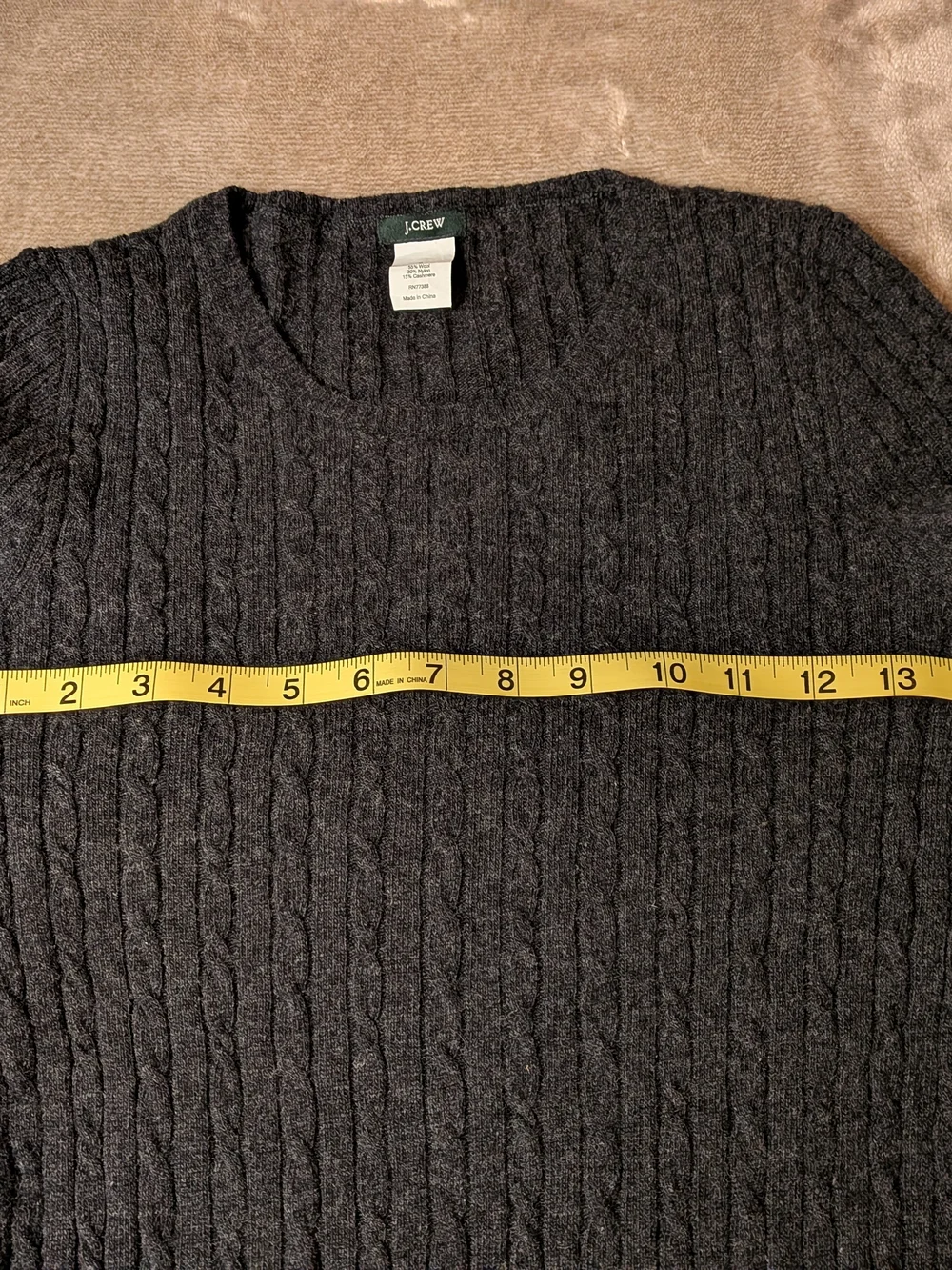 J.Crew Wool Cashmere Cable Knit Crewneck Sweater Charcoal Gray S